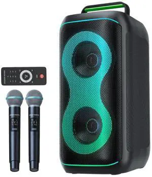 GKD61 Karaoke Machine for Adults with 2 Wireless UHF Microphones, 500W Peak Power Karaoke System with Dual 6.5'' Subwoofers, Portable Party Bluetooth Speaker with RC, Bass & Treble Control for Outdoor GKD61 Karaoke Machine for Adults with 2 Wireless UHF Microphones, 500W Peak Power Karaoke System with Dual 6.5'' Subwoofers, Portable Party Bluetooth Speaker with RC, Bass & Treble Control for Outdoor