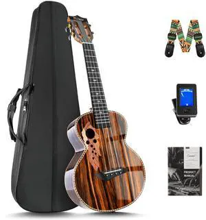 CAG94 Glossy Black Ebony 23" Concert Beginner Ukulele | Handmade Ukelele Starter Kit CAG94 Glossy Black Ebony 23" Concert Beginner Ukulele | Handmade Ukelele Starter Kit