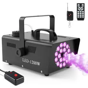 1200W Fog Machine, Smoke Machine with 18LED Lights 6000CFM Fog with Wireless Remote Control 1200W Fog Machine, Smoke Machine with 18LED Lights 6000CFM Fog with Wireless Remote Control