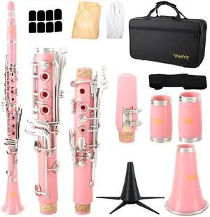 Bb Clarinet For Beginners Students B Flat Clarinet 17 Keys Clarinet with Case Stand Strap 2 Barrels 8 Mouthpiece Cushion White Gloves(Pink) Bb Clarinet For Beginners Students B Flat Clarinet 17 Keys Clarinet with Case Stand Strap 2 Barrels 8 Mouthpiece Cushion White Gloves(Pink)