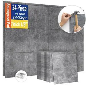 Soundproofing PRO 24 Pack 1/8 inch Thick Mass Loaded Vinyl Soundproofing PadsFeel Like Added Wall Easy to Install(Equip Nails), High Surface Density(1.25lbs/sqft) MLV Insulation Sound Proof Pads Soundproofing PRO 24 Pack 1/8 inch Thick Mass Loaded Vinyl Soundproofing PadsFeel Like Added Wall Easy to Install(Equip Nails), High Surface Density(1.25lbs/sqft) MLV Insulation Sound Proof Pads