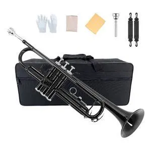 Bb Standard Trumpet Set for Beginner or Advance Student, Brass Student Trumpet Instrument With Hard Case, 7C Mouthpiece, Cleaning Kit,White Gloves Black Bb Standard Trumpet Set for Beginner or Advance Student, Brass Student Trumpet Instrument With Hard Case, 7C Mouthpiece, Cleaning Kit,White Gloves Black