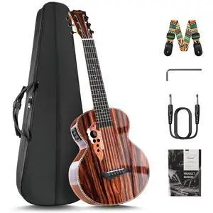 GEG94 30inch Ebony Wood High Gloss Electric Guitalele | Small Guitar Kit Beginner Guitarlele Starter Bundle Strings, Padded Gig Bag, Strap Set GEG94 30inch Ebony Wood High Gloss Electric Guitalele | Small Guitar Kit Beginner Guitarlele Starter Bundle Strings, Padded Gig Bag, Strap Set