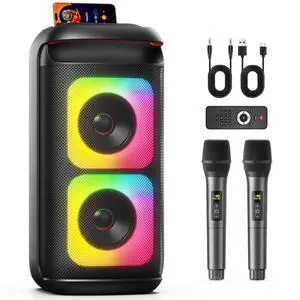 Karaoke Machine with 2 Wireless Microphones, Portable Bluetooth Karaoke for Adults, Powerful Dual 8" Subwoofer Karaoke Boombox, LED Lights, 3D Sound, Support TV/USB/AUX/TF for Home Party Karaoke Machine with 2 Wireless Microphones, Portable Bluetooth Karaoke for Adults, Powerful Dual 8" Subwoofer Karaoke Boombox, LED Lights, 3D Sound, Support TV/USB/AUX/TF for Home Party