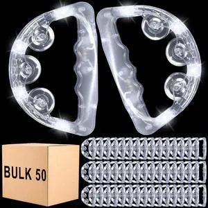 50 Pack LED Light up Tambourines with Flashing Lights Tambourine for Adults, Glow in The Dark Half Moon Handheld Percussion Musical Instrument for Weddings Dance Floor Props(White Lights) 50 Pack LED Light up Tambourines with Flashing Lights Tambourine for Adults, Glow in The Dark Half Moon Handheld Percussion Musical Instrument for Weddings Dance Floor Props(White Lights)