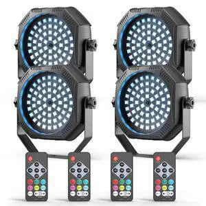Rechargeable Strobe Light, 60 LED RGB Mini Stage Light, 30W Battery Powered Strobe with Remote & Sound- Activated Control Mode, LED Par Can for Party Home Band Bars, 4 Pack Rechargeable Strobe Light, 60 LED RGB Mini Stage Light, 30W Battery Powered Strobe with Remote & Sound- Activated Control Mode, LED Par Can for Party Home Band Bars, 4 Pack