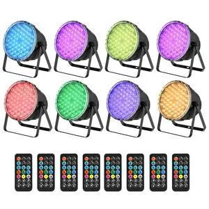 54x3W RGB LED Stage Par Lights with Remote Control, 8 Pack | Ultra-Bright LED Panel,One-piece die cast housing,Cooling system,Full RGB Color Mixing,Auto/Sound/DMX512/Master-slave Mode 54x3W RGB LED Stage Par Lights with Remote Control, 8 Pack | Ultra-Bright LED Panel,One-piece die cast housing,Cooling system,Full RGB Color Mixing,Auto/Sound/DMX512/Master-slave Mode