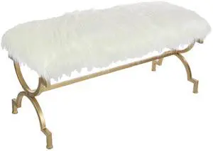Deco 79 Metal Home Bench Entryway Bench with White Faux Fur Top, 42" x 17" x 20", Gold Deco 79 Metal Home Bench Entryway Bench with White Faux Fur Top, 42" x 17" x 20", Gold