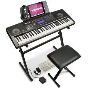 RJ761 61 Key Keyboard Piano Kit, Stand, Stool, Sustain & Headphones | Beginner electric keyboard piano set with touch display, sustain pedal and Simply Piano lessons for kids and adults RJ761 61 Key Keyboard Piano Kit, Stand, Stool, Sustain & Headphones | Beginner electric keyboard piano set with touch display, sustain pedal and Simply Piano lessons for kids and adults