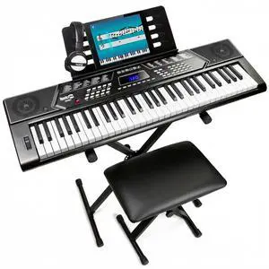 RJ5061 61 Key Keyboard Piano Kit with Stand, Bench & Headphones | Beginner electric keyboard piano set with pitch bend, LED panel, Simply Piano lessons and note stickers, all included RJ5061 61 Key Keyboard Piano Kit with Stand, Bench & Headphones | Beginner electric keyboard piano set with pitch bend, LED panel, Simply Piano lessons and note stickers, all included