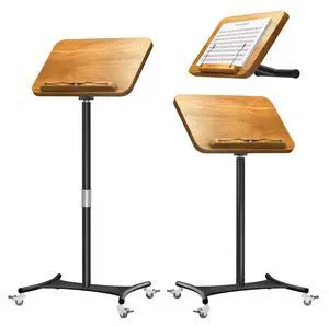 2-in-1 Dual-Use Music Stand & Tabletop Stand, 16.5"51" Height Adjustable | Portable Rolling Solid Wooden Music Stand for Sheet Music with Adjustable Tilting Angle, Page Holders, For Violin & Guitar 2-in-1 Dual-Use Music Stand & Tabletop Stand, 16.5"51" Height Adjustable | Portable Rolling Solid Wooden Music Stand for Sheet Music with Adjustable Tilting Angle, Page Holders, For Violin & Guitar