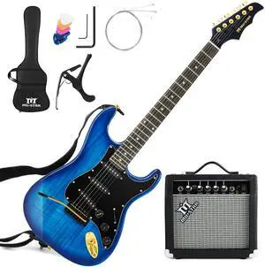 39 Inch Electric Guitar Kit, Full Size Solid Wood Electric Guitar | Blue Electric Guitar Kit with 25W Amplifier, Gig Bag, Capo, Strap, Cable, Picks, Birthday Holiday Gifts for Beginner 39 Inch Electric Guitar Kit, Full Size Solid Wood Electric Guitar | Blue Electric Guitar Kit with 25W Amplifier, Gig Bag, Capo, Strap, Cable, Picks, Birthday Holiday Gifts for Beginner