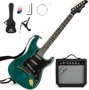 Electric Guitar Kit with 25W Amplifier, 39 Inch Full Size Solid Wood Electric Guitar Beginner Kits, Gig Bag, Digital Tuner, Capo, Strap, Cable, Picks, Birthday Holiday Gifts (Green, MEG-100) Electric Guitar Kit with 25W Amplifier, 39 Inch Full Size Solid Wood Electric Guitar Beginner Kits, Gig Bag, Digital Tuner, Capo, Strap, Cable, Picks, Birthday Holiday Gifts (Green, MEG-100)