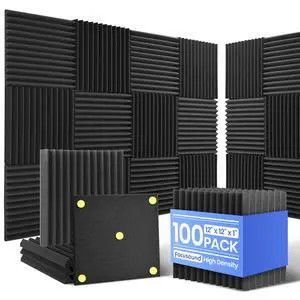 100 Pack Sound Proof Foam Panels, 1" x 12" x 12" Acoustic Foam Panels for Wall High Density Soundproofing Wedge Panels for Music Studio Office Game Room with 540PCS Double-Side Adhesive 100 Pack Sound Proof Foam Panels, 1" x 12" x 12" Acoustic Foam Panels for Wall High Density Soundproofing Wedge Panels for Music Studio Office Game Room with 540PCS Double-Side Adhesive