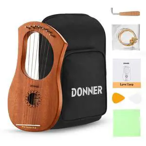 Lyre Harp, 7 Metal Strings, Mahogany Body and Bone Saddle DLH-001 Lyre Harp for Beginner Kids with Tuning Wrench, Spare String Set, Black Gig Bag, Manual, Ancient Greece Style Lyre Harp, 7 Metal Strings, Mahogany Body and Bone Saddle DLH-001 Lyre Harp for Beginner Kids with Tuning Wrench, Spare String Set, Black Gig Bag, Manual, Ancient Greece Style