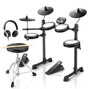 DED-80 Electronic Drum Set with 4 Quiet Mesh Pads, 180+ Sounds, 2 Pedals, Throne, Headphones, Sticks, and Melodics Lessons DED-80 Electronic Drum Set with 4 Quiet Mesh Pads, 180+ Sounds, 2 Pedals, Throne, Headphones, Sticks, and Melodics Lessons