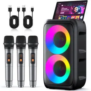Karaoke Machine for Adults Kids, Portable Bluetooth Speaker with 3 Wireless Microphones, TWS Mode & LED Light, 10H Battery PA System, Home Party Outdoor Camping Birthday Gifts (3 Mics) Karaoke Machine for Adults Kids, Portable Bluetooth Speaker with 3 Wireless Microphones, TWS Mode & LED Light, 10H Battery PA System, Home Party Outdoor Camping Birthday Gifts (3 Mics)