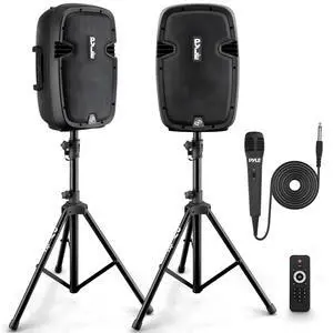 Active + Passive PA Systems - Dual 8inch 700 Watt Max Power Output Speaker with Microphone, Bluetooth Wireless Streaming, MP3/USB/SD/AUX Readers, Speaker Stands- PPHP849KT Active + Passive PA Systems - Dual 8inch 700 Watt Max Power Output Speaker with Microphone, Bluetooth Wireless Streaming, MP3/USB/SD/AUX Readers, Speaker Stands- PPHP849KT