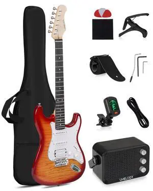 UST-200 Beginner Electric Guitar Kit HSS Pickup, Versatile 5-Way Switch for Clean to High-Gain Tone, Full-Size ST Style Guitar for Starter & Intermediate Players, Gig Bag, Digital Tuner Amber UST-200 Beginner Electric Guitar Kit HSS Pickup, Versatile 5-Way Switch for Clean to High-Gain Tone, Full-Size ST Style Guitar for Starter & Intermediate Players, Gig Bag, Digital Tuner Amber