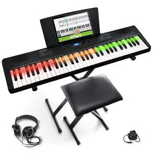 Teacher's Choice 61-Key Piano Keyboard Bundle with Light-up Keys | Smart LED Keys with Skoove App Integration, 300 Sounds, Split/Layer Modes, Piano Lessons and Accessories, for Beginners Teacher's Choice 61-Key Piano Keyboard Bundle with Light-up Keys | Smart LED Keys with Skoove App Integration, 300 Sounds, Split/Layer Modes, Piano Lessons and Accessories, for Beginners