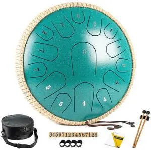 Steel Tongue Drum - 13 Inches 15 Notes Tongue Drum - Hand Pan Drum with Music Book, Handpan Drums Mallets and Carry Bag, D Major (Malachite Green) Steel Tongue Drum - 13 Inches 15 Notes Tongue Drum - Hand Pan Drum with Music Book, Handpan Drums Mallets and Carry Bag, D Major (Malachite Green)