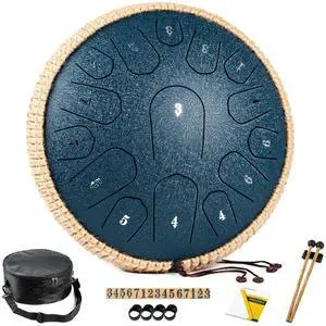 Steel Tongue Drum - 13 Inches 15 Notes Tongue Drum - Hand Pan Drum with Music Book, Handpan Drums Mallets and Carry Bag, D Major (Navy Blue) Steel Tongue Drum - 13 Inches 15 Notes Tongue Drum - Hand Pan Drum with Music Book, Handpan Drums Mallets and Carry Bag, D Major (Navy Blue)