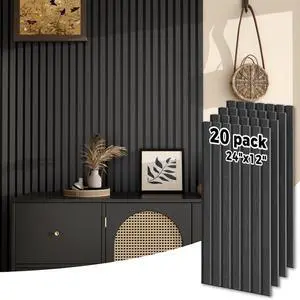 Wood SlatWall Panels 20-Pcs 2X Larger Coverage(40ft²) Lightweight Acoustic Wall Panels, 24" x 12" Soundproof Wood Slat Panel for Noise Cancelling, Interior Wall Decoration, Living Room, Office, Black Wood SlatWall Panels 20-Pcs 2X Larger Coverage(40ft²) Lightweight Acoustic Wall Panels, 24" x 12" Soundproof Wood Slat Panel for Noise Cancelling, Interior Wall Decoration, Living Room, Office, Black