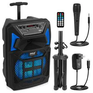 Bluetooth PA Speaker & Microphone System - Portable Karaoke Speaker with Wired Mic, Built-in LED Party Lights, FM Radio, MP3/USB/Micro SD Readers, Speaker Stand (8 Subwoofer, 400 Watt MAX) Bluetooth PA Speaker & Microphone System - Portable Karaoke Speaker with Wired Mic, Built-in LED Party Lights, FM Radio, MP3/USB/Micro SD Readers, Speaker Stand (8 Subwoofer, 400 Watt MAX)