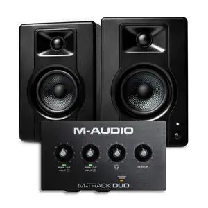 Recording, Streaming and Podcasting Bundle M-Track Duo USB Audio Interface and 120W BX4 Stereo Speakers, Plus a Software Suite Included Recording, Streaming and Podcasting Bundle M-Track Duo USB Audio Interface and 120W BX4 Stereo Speakers, Plus a Software Suite Included