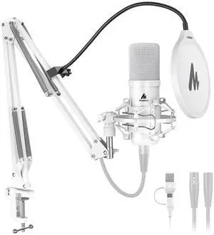 A04 Gen2 White XLR/USB Condenser Microphone for PC Podcast Recording | 192kHz/24Bit Plug & Play Computer Cardioid Metal Mic with Software, Pro Sound Chipset for Content Creation, Stream, YouTube A04 Gen2 White XLR/USB Condenser Microphone for PC Podcast Recording | 192kHz/24Bit Plug & Play Computer Cardioid Metal Mic with Software, Pro Sound Chipset for Content Creation, Stream, YouTube