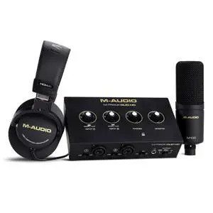 M-Track Duo HD Audio Interface, M100 Condenser Microphone and HDH41 Studio Monitoring Headphones for Recording, Producers, Content Creators and Podcasters M-Track Duo HD Audio Interface, M100 Condenser Microphone and HDH41 Studio Monitoring Headphones for Recording, Producers, Content Creators and Podcasters