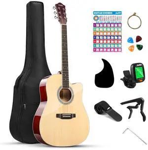 41" Acoustic Guitar for Beginners Adults 4/4 Guitarra Acustica with Chord Poster, Gig Bag, Tuner,Steel Strings, Capo, Strap, Natural 41" Acoustic Guitar for Beginners Adults 4/4 Guitarra Acustica with Chord Poster, Gig Bag, Tuner,Steel Strings, Capo, Strap, Natural