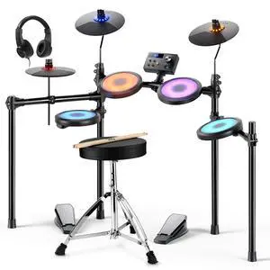 DED-70L Electronic Drum Set with LED Light Up Quiet Mesh Drum Pads & 9" Cymbals, 150 Sounds, 15 Drum Kits, USB MIDI, Type-C Charging, 2 Pedal, Throne, Headphones, Sticks, Melodics Lessons DED-70L Electronic Drum Set with LED Light Up Quiet Mesh Drum Pads & 9" Cymbals, 150 Sounds, 15 Drum Kits, USB MIDI, Type-C Charging, 2 Pedal, Throne, Headphones, Sticks, Melodics Lessons
