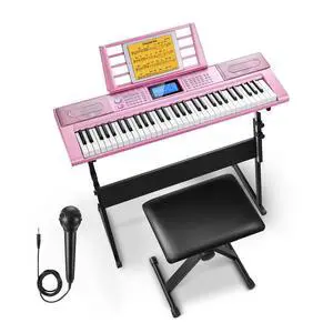 61 Key Keyboard Piano, Electric Piano Keyboard Kit with 249 Voices, 249 Rhythms - Includes Piano Stand, Stool, Microphone, Gift for Beginners, Pink (DEK-610S) 61 Key Keyboard Piano, Electric Piano Keyboard Kit with 249 Voices, 249 Rhythms - Includes Piano Stand, Stool, Microphone, Gift for Beginners, Pink (DEK-610S)