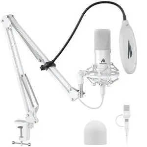 A04 White USB Microphone, 192kHz/24Bit Condenser Mic for PC Podcast | Plug & Play Computer Cardioid Metal Mic Kit with Pro Sound Chipset for Recording, Gaming, Content Creation, Stream, YouTube A04 White USB Microphone, 192kHz/24Bit Condenser Mic for PC Podcast | Plug & Play Computer Cardioid Metal Mic Kit with Pro Sound Chipset for Recording, Gaming, Content Creation, Stream, YouTube