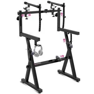 Dual Piano Keyboard Stand with 2nd Tier - Z Style Adjustable and Portable 2 Tier Heavy Duty Music Stand for Synths and Electric Digital Keyboards - Fits 54 61 88 Key Pianos Dual Piano Keyboard Stand with 2nd Tier - Z Style Adjustable and Portable 2 Tier Heavy Duty Music Stand for Synths and Electric Digital Keyboards - Fits 54 61 88 Key Pianos