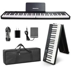 88-Key Piano Keyboard with Semi-Weighted Keys Portable Foldable Piano | Electric Piano with 128 Tones, Built-in Speakers and Battery, USB-MIDI, Sustain Pedal, Carry-Bag Travel Piano for Beginners 88-Key Piano Keyboard with Semi-Weighted Keys Portable Foldable Piano | Electric Piano with 128 Tones, Built-in Speakers and Battery, USB-MIDI, Sustain Pedal, Carry-Bag Travel Piano for Beginners