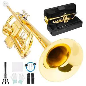 Bb Standard Trumpet Set for Beginner, Brass Student Trumpet with Carrying Case, Care Kit, Valve Oil, Cloth, 7C Mouthpiece & Gloves Gold Bb Standard Trumpet Set for Beginner, Brass Student Trumpet with Carrying Case, Care Kit, Valve Oil, Cloth, 7C Mouthpiece & Gloves Gold