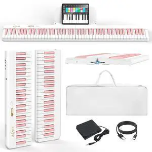 88 Key Portable Keyboard Piano with Velocity Sensitive Keys, Pink | Magnetic Detachable, Split & Ultralight, Full-size Travel Piano, USB-MIDI, Carry Case, Birthday Gift for Beginner 88 Key Portable Keyboard Piano with Velocity Sensitive Keys, Pink | Magnetic Detachable, Split & Ultralight, Full-size Travel Piano, USB-MIDI, Carry Case, Birthday Gift for Beginner