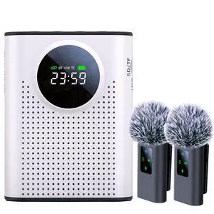 S67 Rechargeable Voice Amplifier Wireless Microphone Dual for Teachers Classroom, Mini Lavalier Lapel Mic Clip Magnetic, Bluetooth Speaker with LED Display for Class, Tour Guide, Coaches, White S67 Rechargeable Voice Amplifier Wireless Microphone Dual for Teachers Classroom, Mini Lavalier Lapel Mic Clip Magnetic, Bluetooth Speaker with LED Display for Class, Tour Guide, Coaches, White