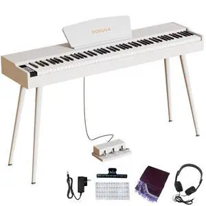 Digital Piano 88 Key Weighted Keyboard Progressive Hammer-Action Electric Piano For Beginners (White) with Three-pedal Piano Cover Headphones Music Stickers Digital Piano 88 Key Weighted Keyboard Progressive Hammer-Action Electric Piano For Beginners (White) with Three-pedal Piano Cover Headphones Music Stickers