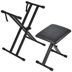 Keyboard Stand & Bench Set, Upgrade Heavy Duty Double-X Keyboard Stand, Adjustable & Portable Digital Piano Stand with Locking Straps Keyboard Stand & Bench Set, Upgrade Heavy Duty Double-X Keyboard Stand, Adjustable & Portable Digital Piano Stand with Locking Straps