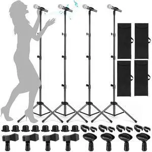 4 Pcs Tripod Microphone Stand Boom Arm Floor Mic Stand with Carrying Bag and Mic Clips for Singing Stage Wedding Karaoke Church (Vertical Style) 4 Pcs Tripod Microphone Stand Boom Arm Floor Mic Stand with Carrying Bag and Mic Clips for Singing Stage Wedding Karaoke Church (Vertical Style)