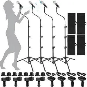 4 Pcs Tripod Microphone Stand Boom Arm Floor Mic Stand with Carrying Bag and Mic Clips for Singing Stage Wedding Karaoke Church (Flexible Style) 4 Pcs Tripod Microphone Stand Boom Arm Floor Mic Stand with Carrying Bag and Mic Clips for Singing Stage Wedding Karaoke Church (Flexible Style)