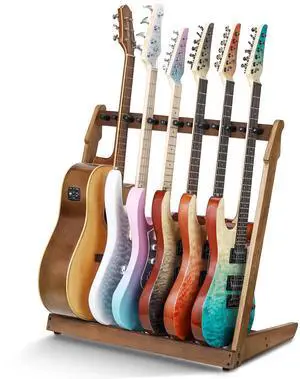 Multiple Wood Guitar Stand, 4-6 Guitar Rack, 18mm Thick Wood | Holds 4 acoustic or 6 electric/bass guitars, Protective soft foam padding, Scratch-free neck support, Anti-tip weighted base Multiple Wood Guitar Stand, 4-6 Guitar Rack, 18mm Thick Wood | Holds 4 acoustic or 6 electric/bass guitars, Protective soft foam padding, Scratch-free neck support, Anti-tip weighted base