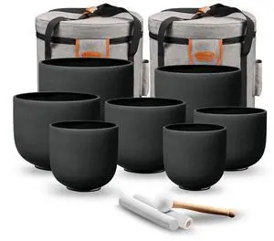 432Hz 7"-12" Black Color Crystal Singing Bowl Set of 7 | Frosted Quartz Singing Bowls for Sound Bath, Sound Therapy, Meditation, Yoga, Chakra Balancing & Stress Relief 432Hz 7"-12" Black Color Crystal Singing Bowl Set of 7 | Frosted Quartz Singing Bowls for Sound Bath, Sound Therapy, Meditation, Yoga, Chakra Balancing & Stress Relief