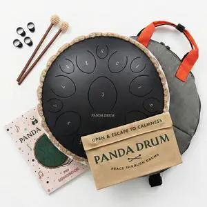 Pro (Black) | Steel Tongue Handpan with Music Book, Mallets, Carrying Bag & Finger Picks | 15 inch, 432 Hz | Rain Drum for Inside & Outside | Calming Musical Instrument for Adults & Kids Pro (Black) | Steel Tongue Handpan with Music Book, Mallets, Carrying Bag & Finger Picks | 15 inch, 432 Hz | Rain Drum for Inside & Outside | Calming Musical Instrument for Adults & Kids