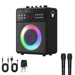 Karaoke Machine with 2 Wireless Microphones, Portable Bluetooth Karaoke Speaker for Party/Meeting, Supports for Remote Control TWS USB FM REC AUX in TF Card Karaoke Machine with 2 Wireless Microphones, Portable Bluetooth Karaoke Speaker for Party/Meeting, Supports for Remote Control TWS USB FM REC AUX in TF Card