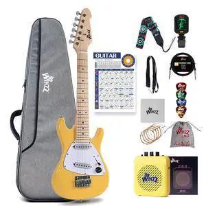 30 Inch Kids Electric Guitar Beginner Kit, Junior 1/4 Size Mini Electric Guitar for Children Complete Stater Set with Amp, Gloosy Yellow Colour 30 Inch Kids Electric Guitar Beginner Kit, Junior 1/4 Size Mini Electric Guitar for Children Complete Stater Set with Amp, Gloosy Yellow Colour