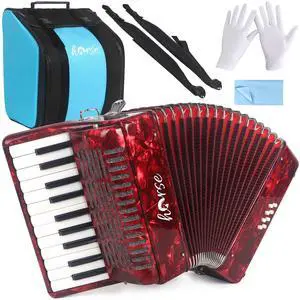 Accordion, 22 Keys 8 Bass Piano Accordion Acordeones Para Adultos, Acordeón De Adulto Azul for Beginners Adults, Educational Musical Instrument Sweet Sound with Straps and Padded Bag (Red) Accordion, 22 Keys 8 Bass Piano Accordion Acordeones Para Adultos, Acordeón De Adulto Azul for Beginners Adults, Educational Musical Instrument Sweet Sound with Straps and Padded Bag (Red)